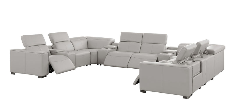 1208 - 12 Piece U Shaped Leather Sectional With 4 Power Recliners & Power Headrest