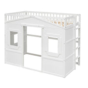 DreamHaus house loft bed with ladder, featuring a cozy sleeping area and sturdy wooden frame in a modern bedroom setting.