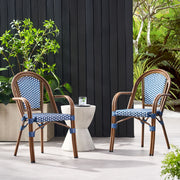 Set of two Noble House bistro chairs with white and navy two-toned checkered pattern, featuring a stylish and comfortable design.