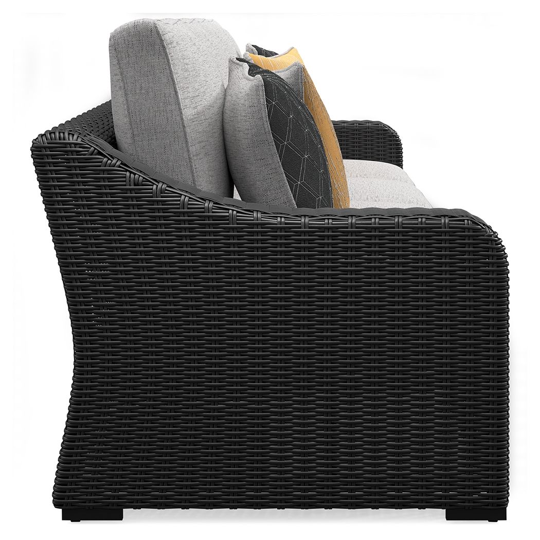 Beachcroft - 2-Piece Outdoor Loveseat with Cushion - Black / Light Gray - R&R Furniture Gallery (Fountain Valley, CA)