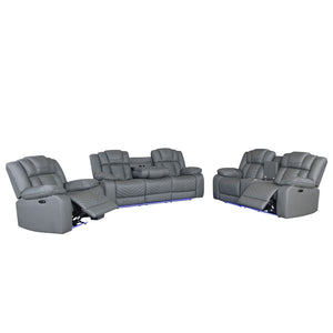 Raize - 10 Power Console Reclining Loveseat With LED And Immersive Sound - Gray