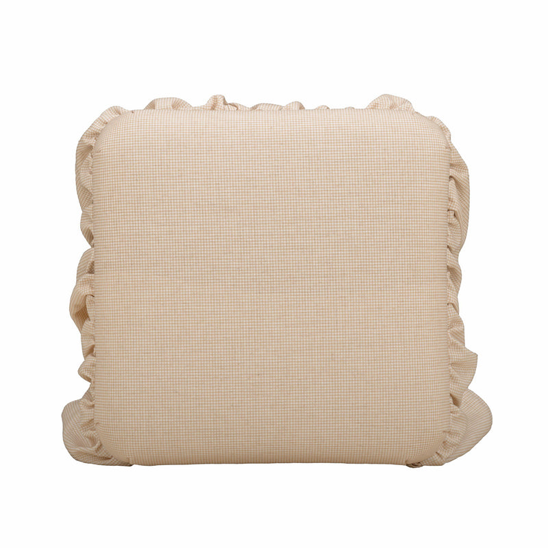 Gertrude yellow linen upholstered ottoman with skirted design, modern performance furniture by TOV Furniture.