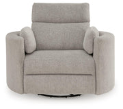 Benchcraft® ModMax Luxe swivel glider power recliner in Flint with plush upholstery and smooth swivel and reclining features.