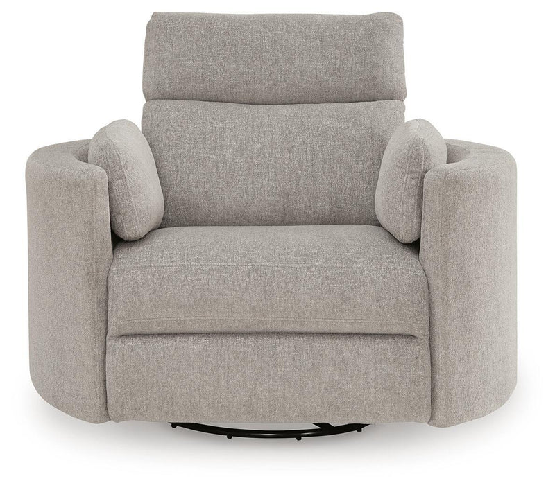 Benchcraft® ModMax Luxe swivel glider power recliner in Flint with plush upholstery and smooth swivel and reclining features.