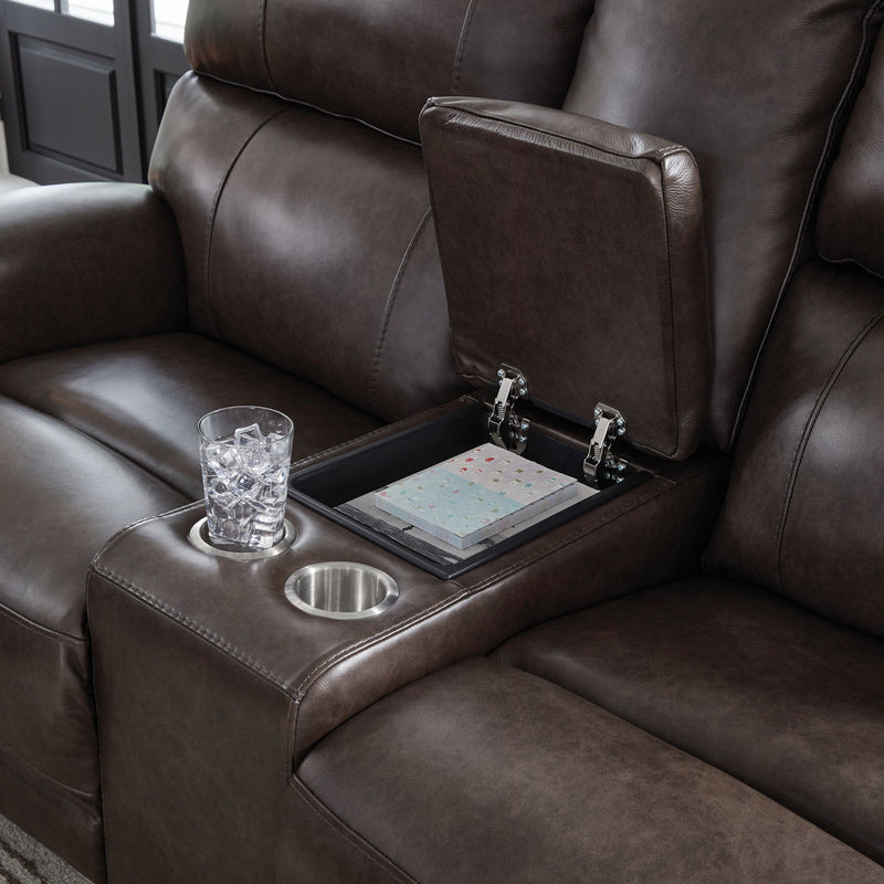 Crossplex - Power Reclining Loveseat / Console / Adjustable Headrest - Smoke - R&R Furniture Gallery (Fountain Valley, CA)