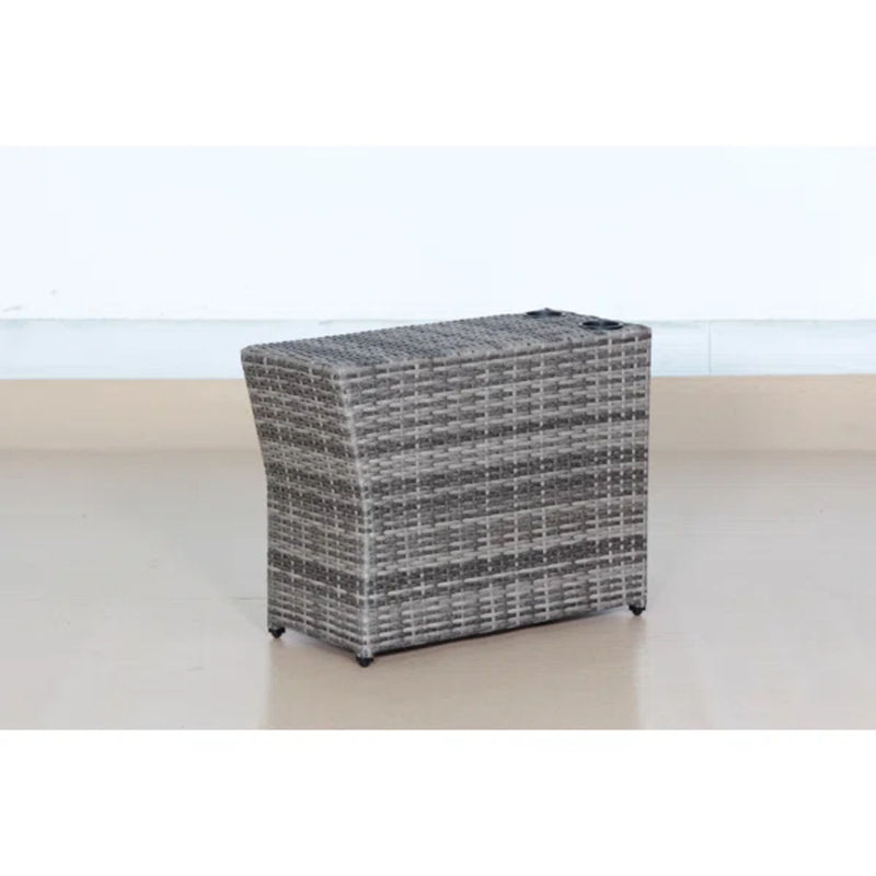 Gray LSI Patio Furniture Shick outdoor side table with a modern design and sturdy metal frame for outdoor use.