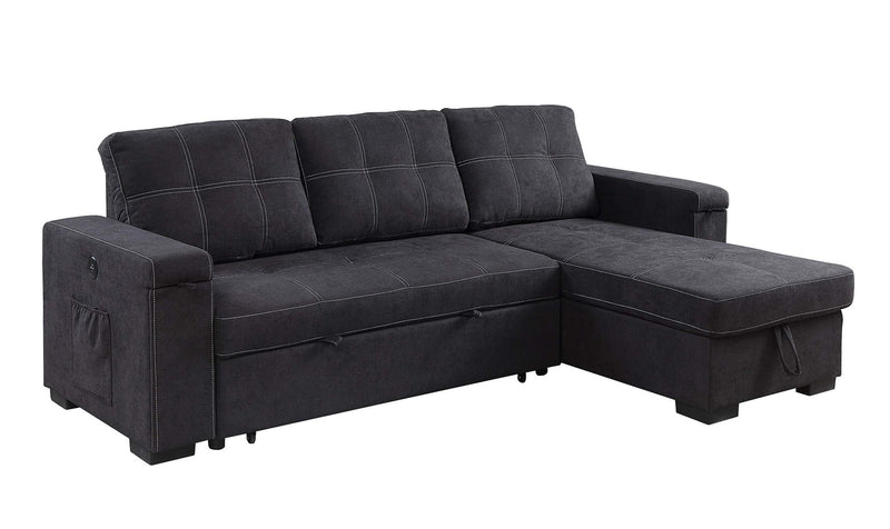 Toby - Woven Fabric Reversible Sleeper Sectional Sofa With Storage Chaise Cup Holder Charging Ports And Pockets - R&R Furniture Gallery (Fountain Valley, CA)