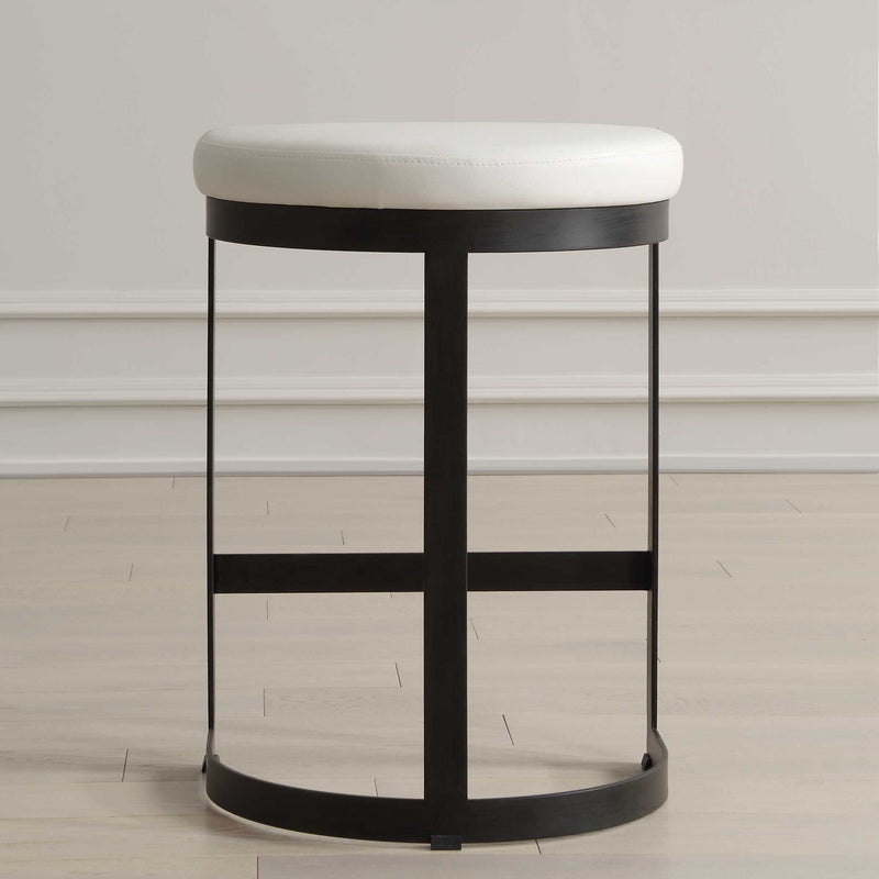 Uttermost Ivanna counter stool with wooden legs and cushioned upholstered seat, 24-27 inch height, modern design.
