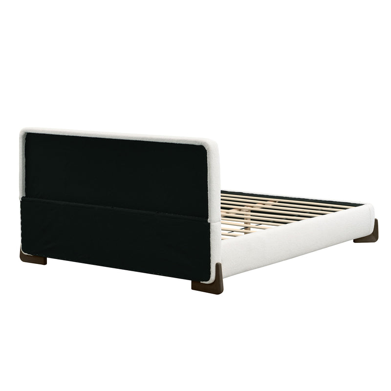Elegant Boucle Upholstered Bed With Solid Wood Legs - R&R Furniture Gallery (Fountain Valley, CA)