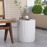 Antique white outdoor end table with scallop edge by Noble House, showcasing a sturdy wooden design suitable for patio or garden.