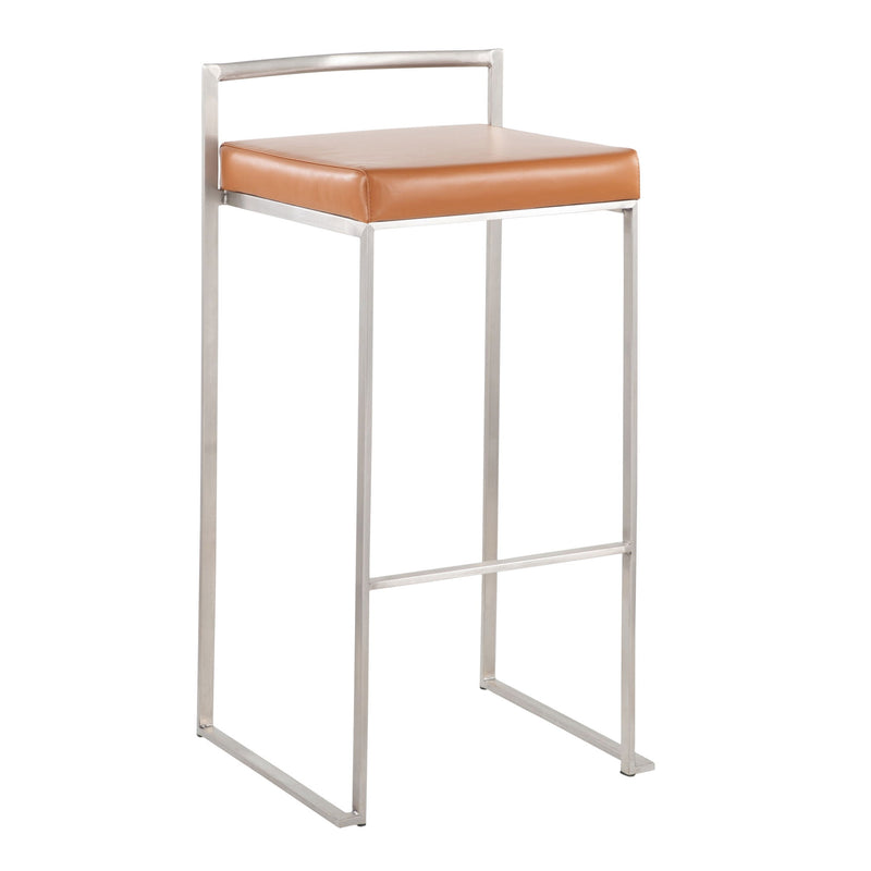 Lumi Source Fuji contemporary stackable barstool set with sleek design and wooden legs, ideal for modern kitchen or bar areas.
