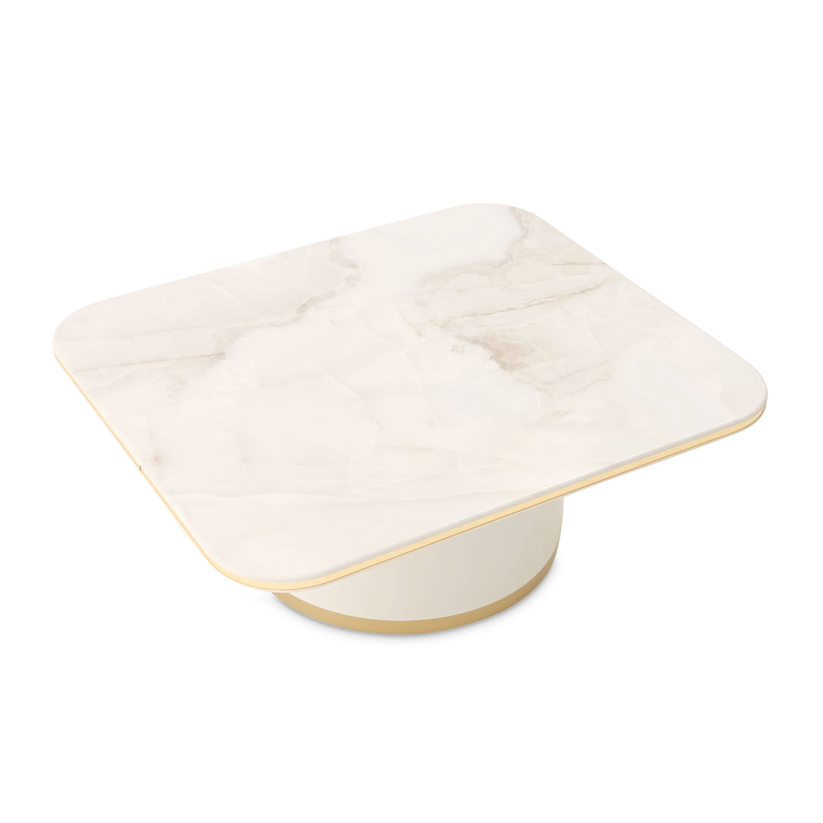 Michael Amini Gineverra rectangular cocktail table with a sleek glass top and elegant wooden base, modern design for living spaces.