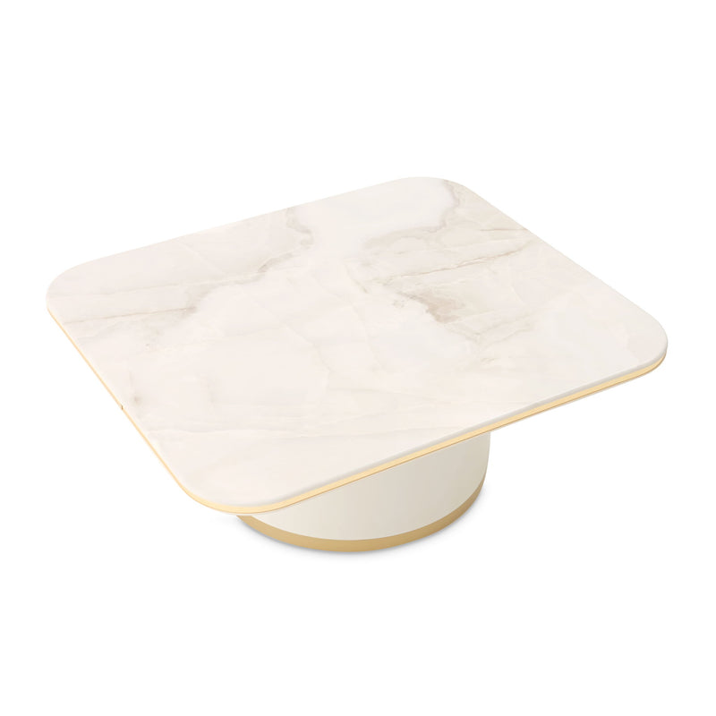 Michael Amini Gineverra rectangular cocktail table with a sleek glass top and elegant wooden base, modern design for living spaces.