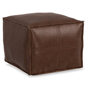 Simpli-Home Brody versatile square accent pouf with neutral fabric and cushioned top, suitable for living room or seating area.