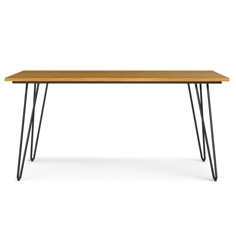 Simpli-Home Hunter square dining table with wooden tabletop and sturdy legs, ideal for modern kitchen or dining room spaces.