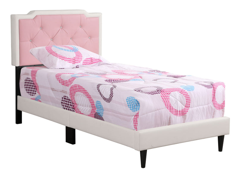 Button tufted upholstered bed in a cozy style with plush fabric, designed by Glory Furniture.