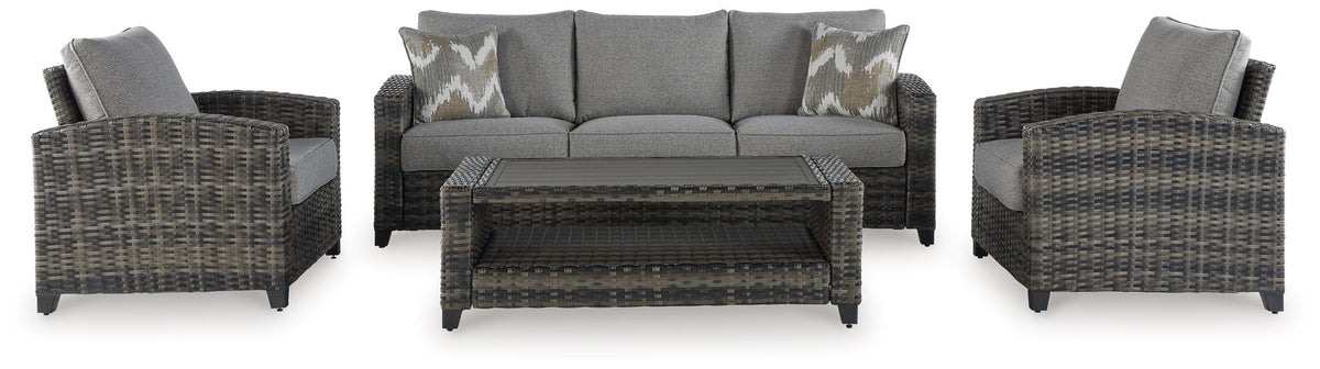 Oasis Court - Sofa, Chairs, Table Set (Set of 4) - Gray - R&R Furniture Gallery (Fountain Valley, CA)
