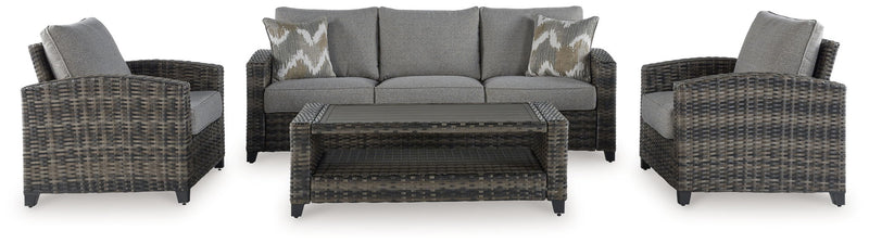Oasis Court - Sofa, Chairs, Table Set (Set of 4) - Gray - R&R Furniture Gallery (Fountain Valley, CA)