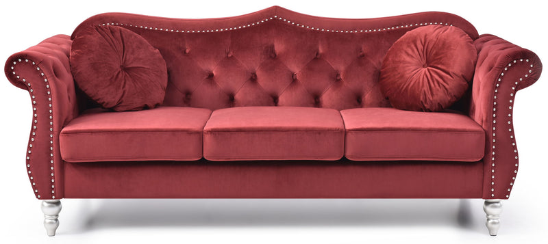Glory Furniture Hollywood stationary sofa with plush cushions and modern design, shown in a contemporary living room setting.