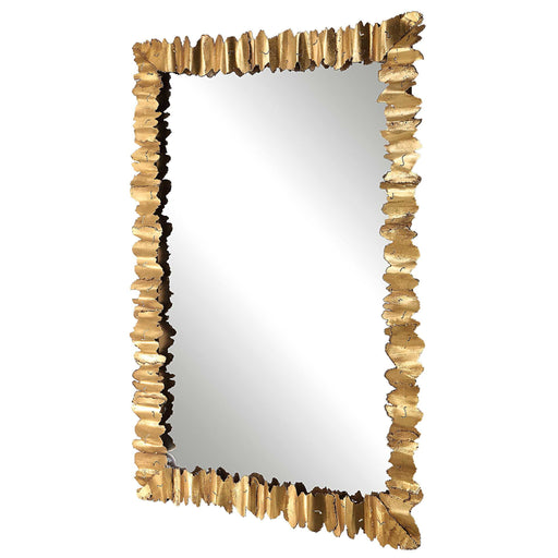 Gold Lev accent mirror by Uttermost featuring a sleek, modern design with a round shape and a polished gold finish.