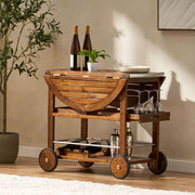 Wood And Aluminum Bar Cart With 2 Shelves - Oak / Silver - R&R Furniture Gallery (Fountain Valley, CA)