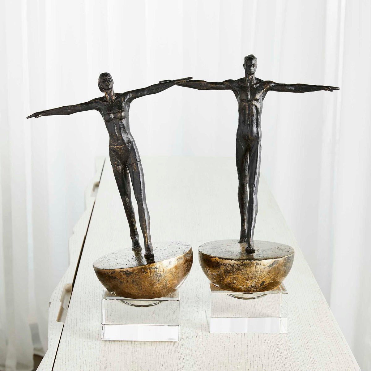 Woman Finding Balance - Sculpture - Black / Brass