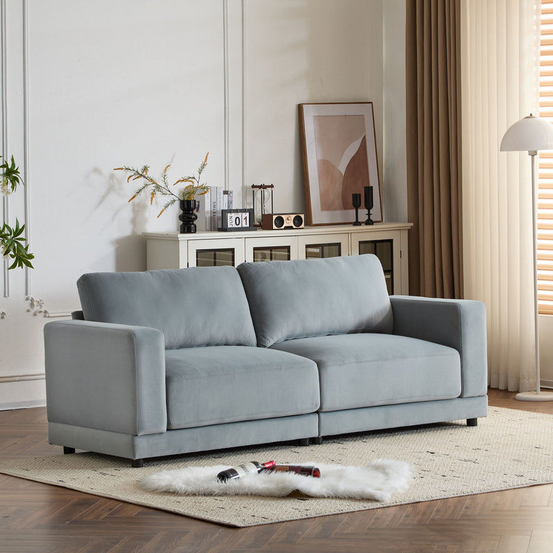 Modern Square Arm Sofa With Soft Fabric Upholstery, Deep Cushions - R&R Furniture Gallery (Fountain Valley, CA)