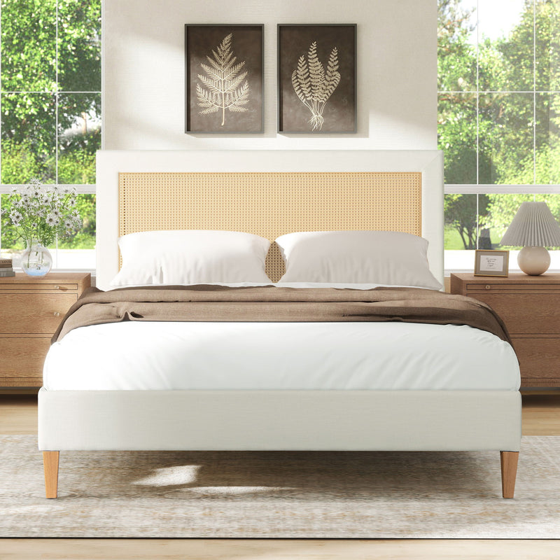 Haley - Upholstered Cane Back Platform Bed - R&R Furniture Gallery (Fountain Valley, CA)
