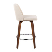 Lumi Source Toriano mid-century modern fixed height counter stool set with round footrest, featuring sleek wooden design and black finish.