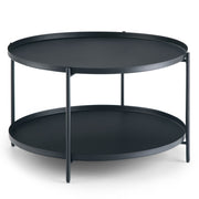 Handcrafted Simpli-Home Monet coffee table with wooden finish, featuring a rectangular top and sturdy legs for modern living rooms.