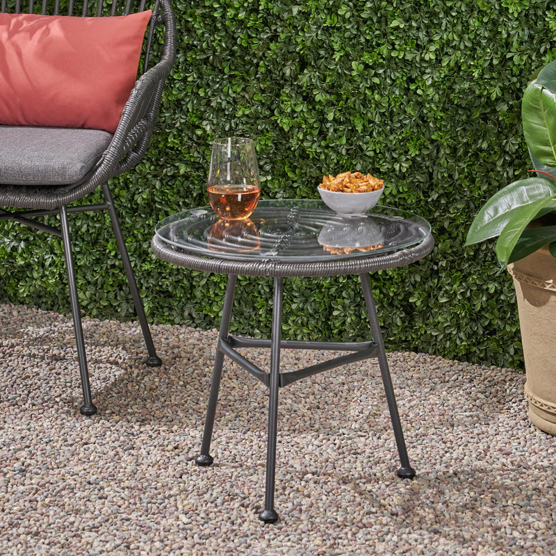 Petrichor - Outdoor Side Table With Tempered Glass And Steel Frame - R&R Furniture Gallery (Fountain Valley, CA)