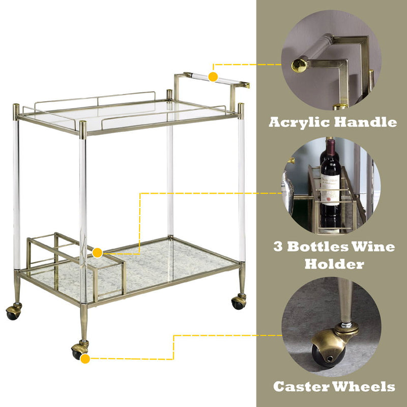 Cirro - Serving Cart - Antique Mirror & Wire Brass - R&R Furniture Gallery (Fountain Valley, CA)