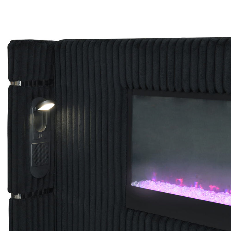 Garner - Bed With Fireplace, LED, Reading Light, Speaker, Bluetooth & USB - R&R Furniture Gallery (Fountain Valley, CA)