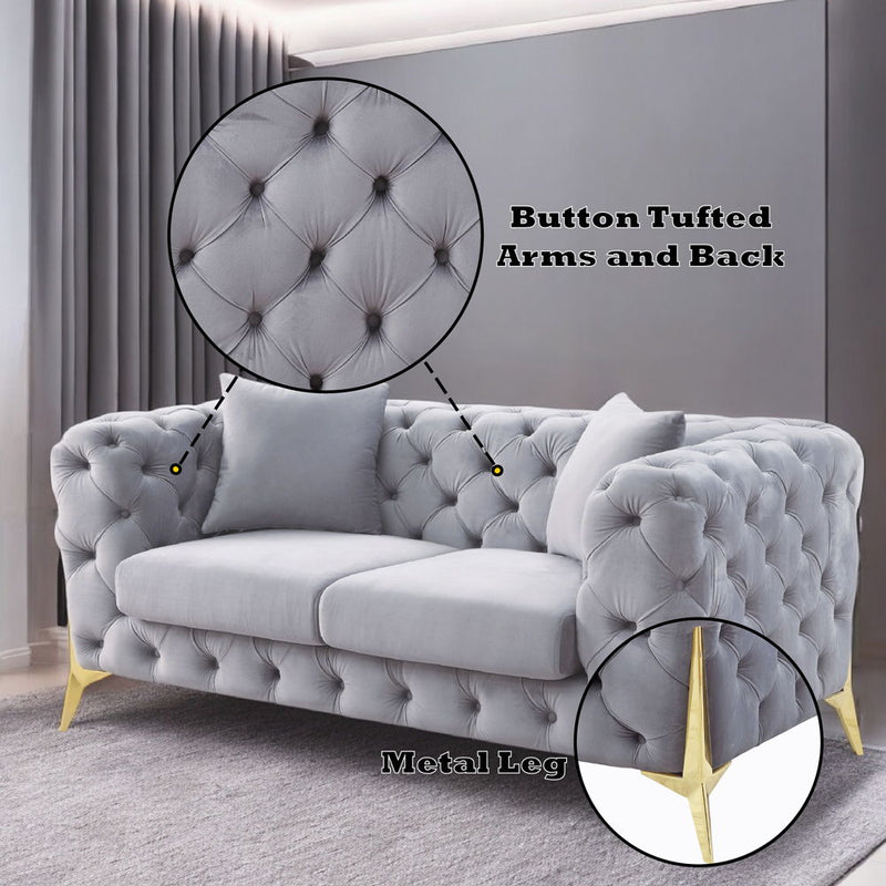Jelanea - Loveseat With 2 Pillows - Gray Velvet & Gold - R&R Furniture Gallery (Fountain Valley, CA)