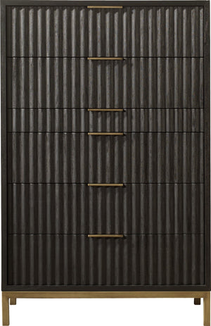 Kentfield Solid Wood Six Drawer Chest in Black Drifted Oak (2024)