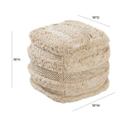 Beige cotton Yorba accent pouf by TOV Furniture, soft textured round floor seat with plush appearance.