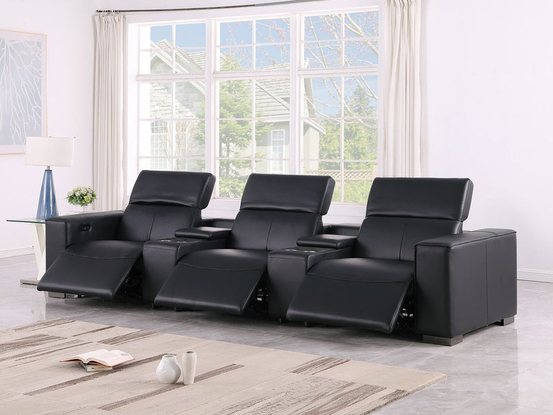 1208 - Leather Sofa With 3 Power Recliners And Two Storage Consoles