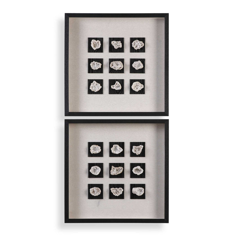 Uttermost black linen shadow box wall decor featuring a geode design, perfect for modern interior accents.