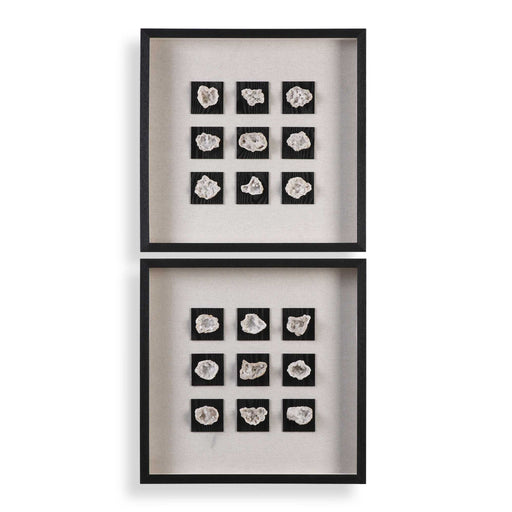 Uttermost black linen shadow box wall decor featuring a geode design, perfect for modern interior accents.