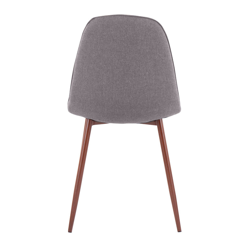 Set of two Lumi Source Pebble contemporary upholstered dining and accent chairs with walnut legs, featuring modern design and plush cushions.