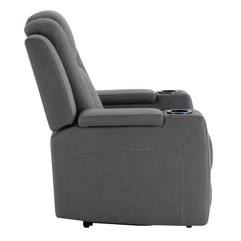 Leuco - Power Motion Recliner With Cup Holder, Control, LED & Power Headrest - Gray - R&R Furniture Gallery (Fountain Valley, CA)