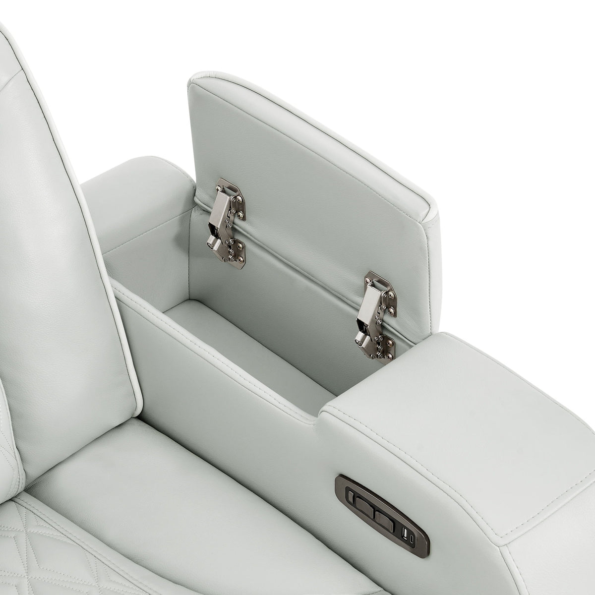 Julian - Power Console Reclining Loveseat, LED & Speaker - Silver