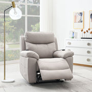 Chriki - Power Recliner With Lift & Heating & Massage - Beige Chenille & Black - R&R Furniture Gallery (Fountain Valley, CA)