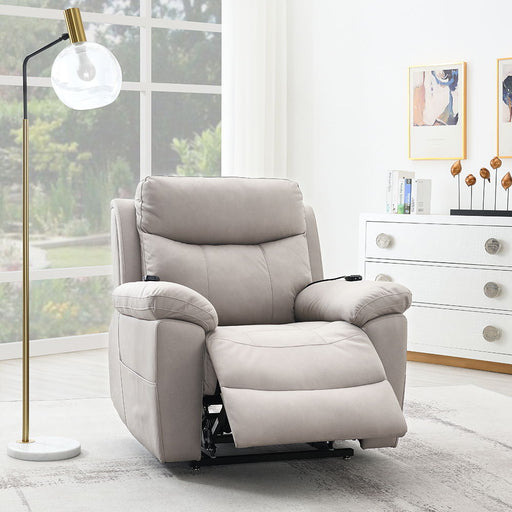 Chriki - Power Recliner With Lift & Heating & Massage - Beige Chenille & Black - R&R Furniture Gallery (Fountain Valley, CA)