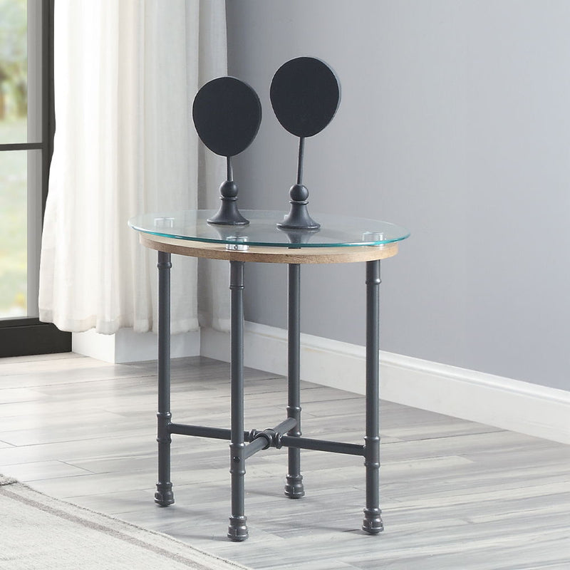Brantley - End Table - Clear Glass & Sandy Gray - R&R Furniture Gallery (Fountain Valley, CA)