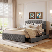 Upholstered Platform Bed With 2 Drawers And 2 Sets Of USB Ports On Each Side, Fabric - R&R Furniture Gallery (Fountain Valley, CA)
