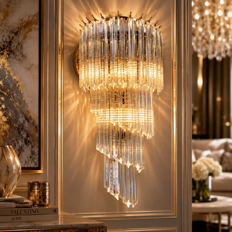 Michael Amini Lighting - Spiral 5-Light 25" Crystal Wall Sconce - Gold / Brown