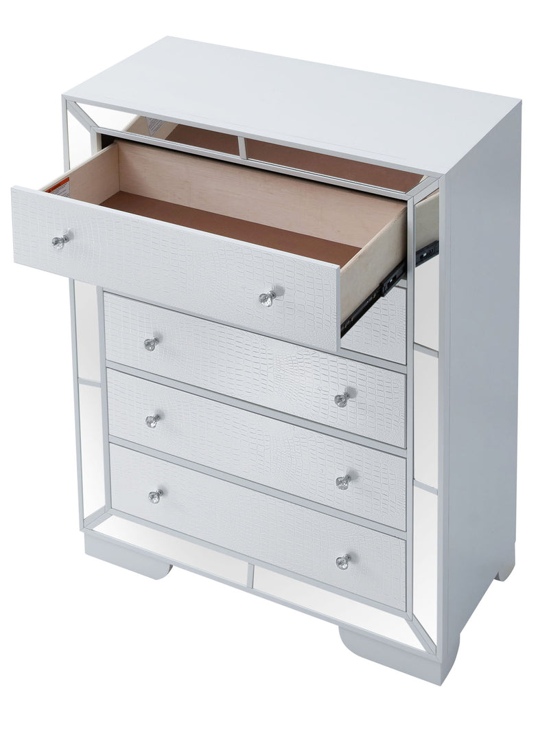 White storage chest from Glory Furniture accent chest collection, featuring a sleek design and spacious interior for versatile storage.