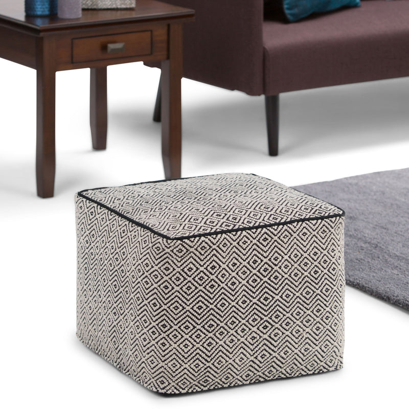 Brynn - Square Pouf - Patterned Black / Natural - R&R Furniture Gallery (Fountain Valley, CA)