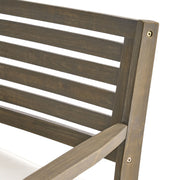 Set of two Noble House Helen outdoor dining chairs in gray and crème acacia wood, featuring a stylish and durable design.